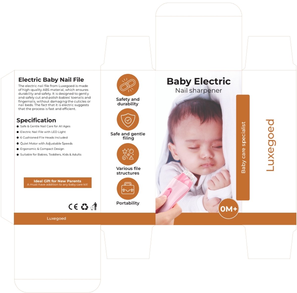 Luxegoed - Nagelvijl set - Nagel vijl set - Electrische Baby Nagel Vijl - Veilig nagels verzorgen met LED licht for baby, peuter, kinderen en volwassenen - met 6 verschillende vijlen en verstelbare snelheden — cadeau in Verzorging - foto 6