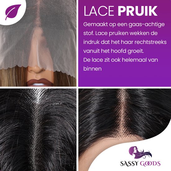 Detail van een lace pruik, gaasachtig materiaal, haar groeit uit de huid. Dichtbij van de knoopjes.
