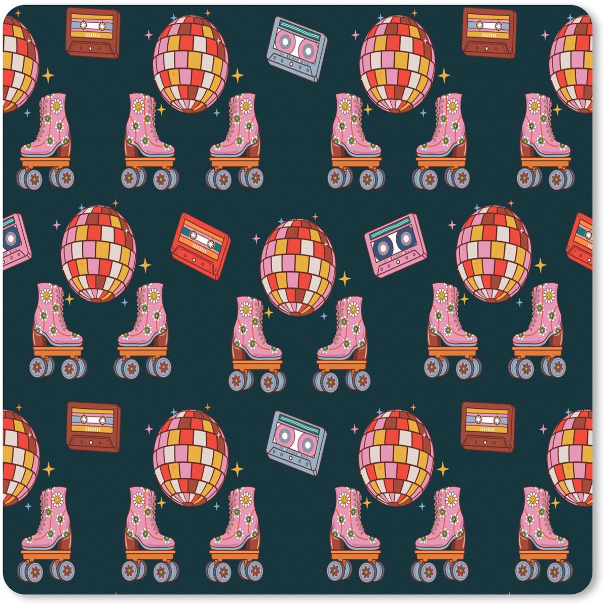 Muismat XXL 80x80 cm - Bureau onderlegger - Bureau mat Rolschaatsen - Patroon - Disco - Bureaumat - Gaming mousepad xl - Bureaulegger groot - Computer deskmat