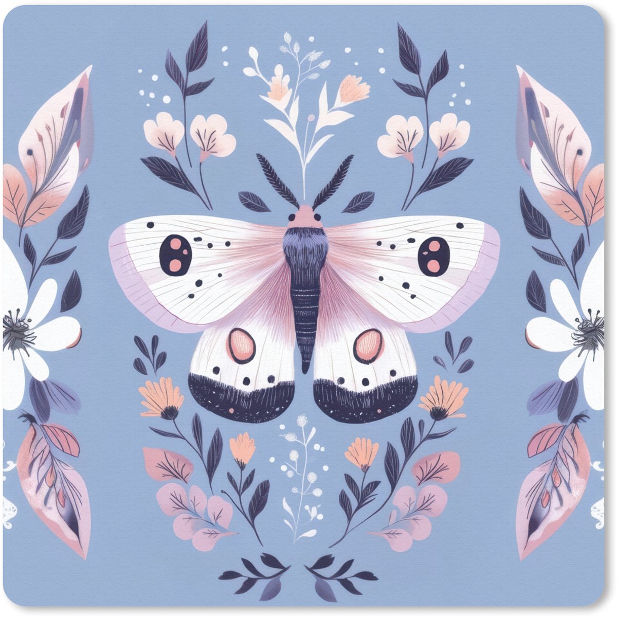 Muismat 20x20 cm - Mousepad Vlinder - Vleugels - Stippen - Bloemen - Muismatten