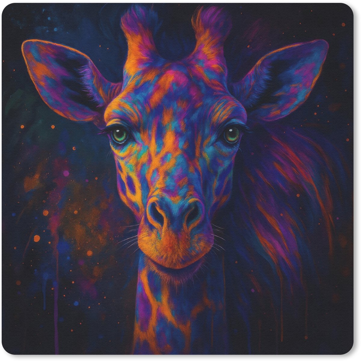Muismat 20x20 cm - Mousepad Giraffe - Gekleurd - Verfspatten - Muismatten