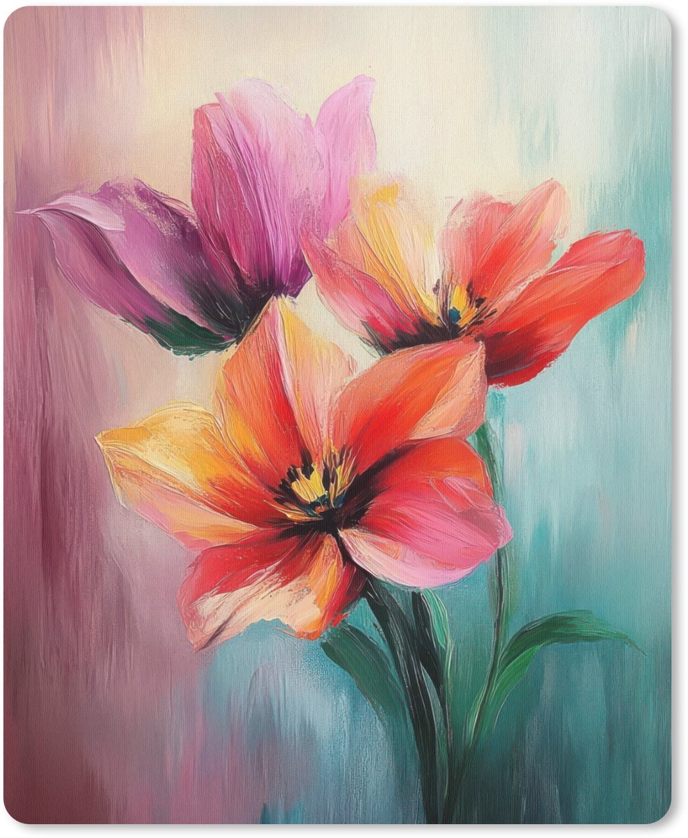 Muismat 19x23 cm - Mousepad Tulpen - Lichtreflecties - Kleurverloop - Muismatten