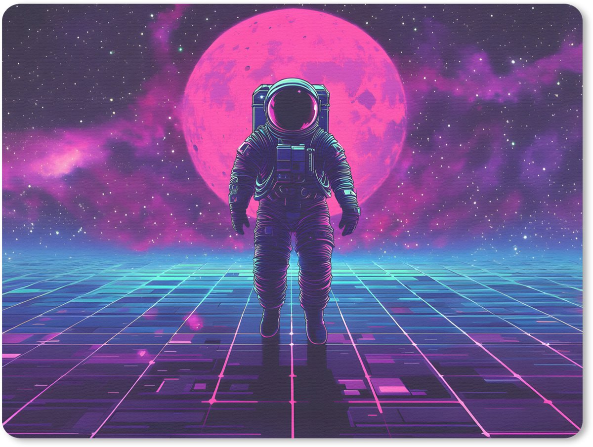 Muismat 23x19 cm - Mousepad Astronaut - Maan - Roze - Sterrennevels - Muismatten
