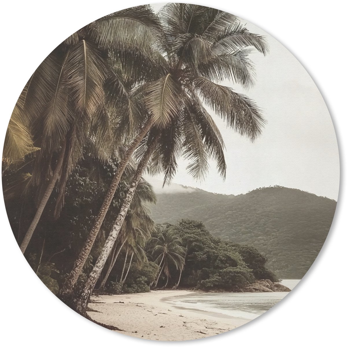 Muismat rond 50x50 cm - Mousepad Eiland - Palmboom - Zee - Ronde muismatten