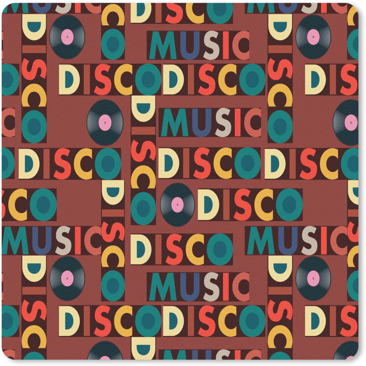 Muismat 30x30 cm - Mousepad Bruin - Retro - Disco - Patroon - Muismatten