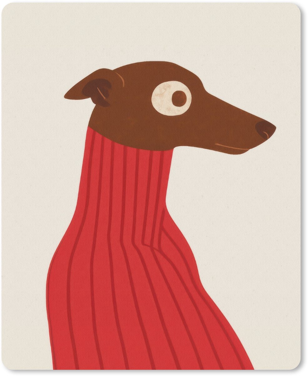 Muismat 19x23 cm - Mousepad Silhouet - Hond - Trui - Rood - Muismatten