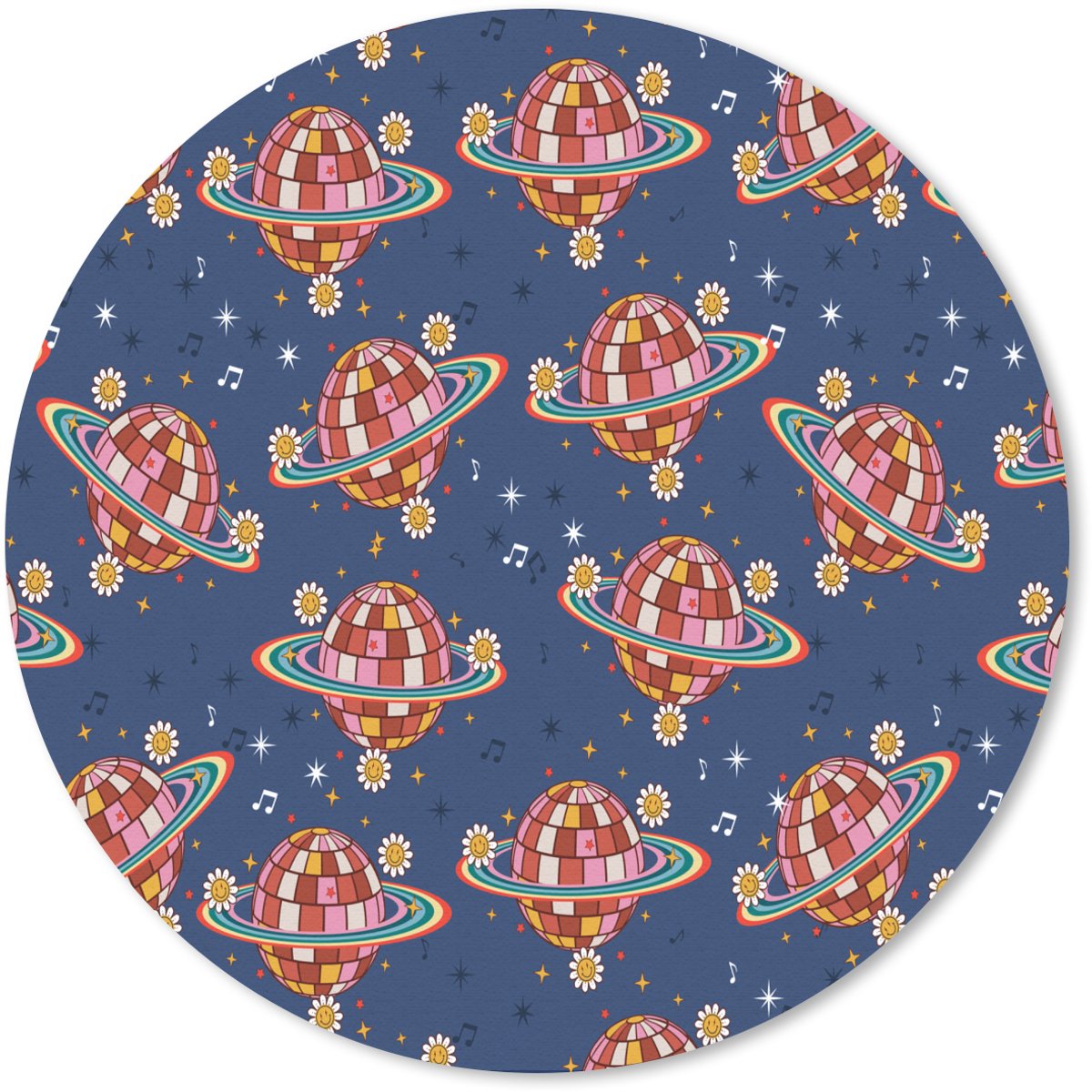 Muismat rond 50x50 cm - Mousepad Disco - Blauw - Patroon - Ronde muismatten
