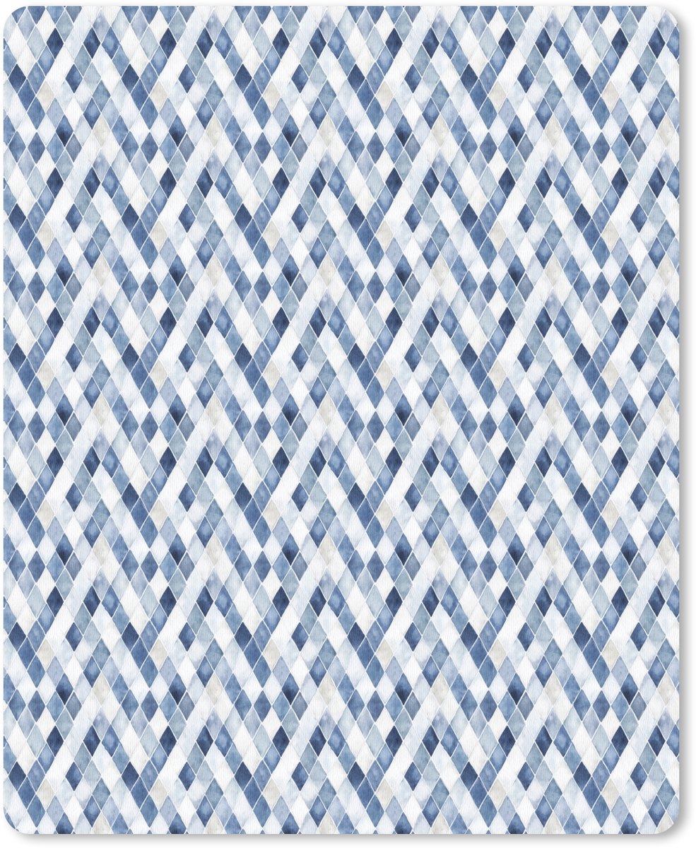 Muismat 19x23 cm - Mousepad Diamant - Patroon - Blauw - Wit - Muismatten
