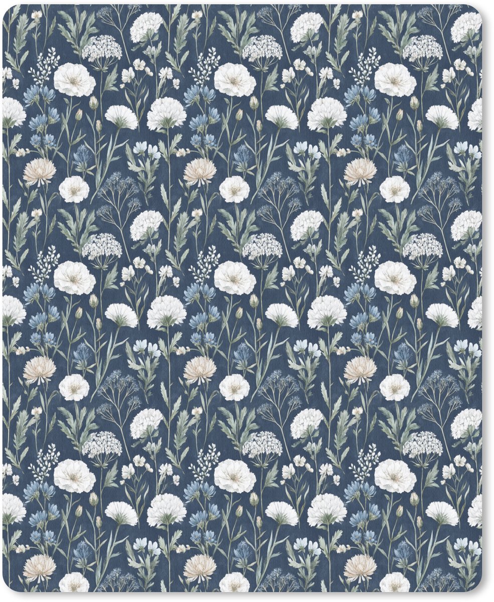 Muismat 19x23 cm - Mousepad Patroon - Bloemen - Wit - Blauw - Muismatten