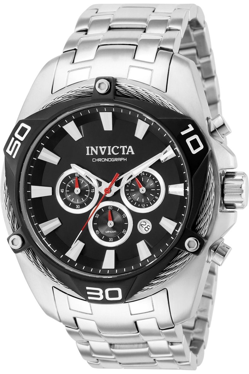 Invicta Bolt 38569 Heren Horloge - Waterdicht - Analoog - Quartz Uurwerk - Roestvrij Staal met zwarte Wijzerplaat - 50mm
