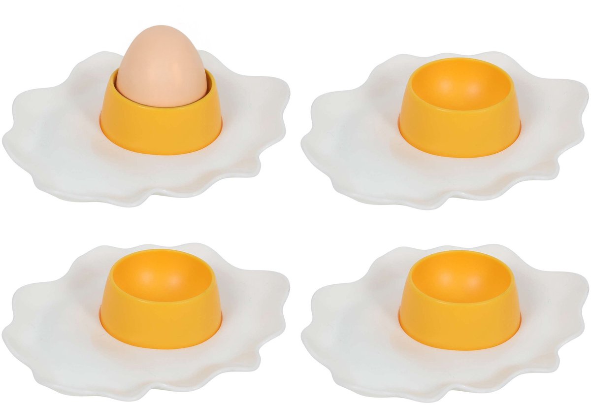 Bellatio Design Eierdopjes Spiegelei - set van 12x - eitjes - kunststof - 9 x 2 cm - voor ontbijt/brunch/pasen