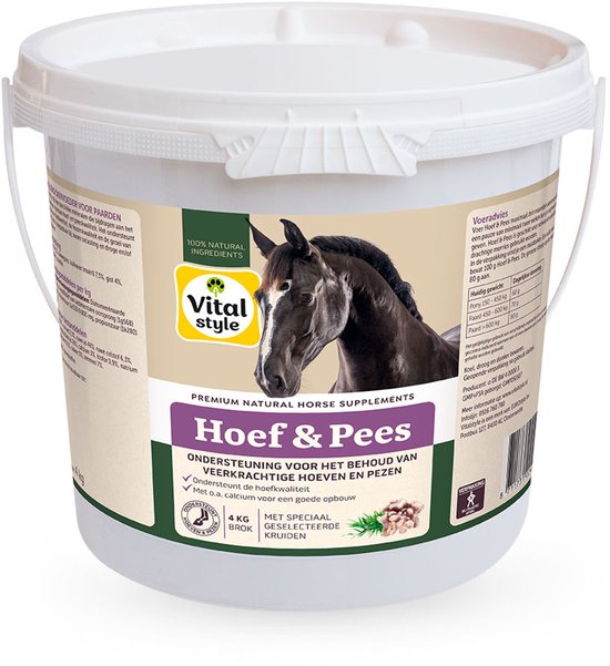 VITALstyle Hoef & Pees - Paarden Supplement - Ondersteunt Het Behoud Van Veerkrachtige Hoeven & Pezen - Met o.a. Silicium & Calcium - 4 kg VITALstyle Hoef & Pees - Paarden Supplement - Ondersteunt Het Behoud Van Veerkrachtige Hoeven & Pezen - Met o.a. Silicium & Calcium - 4 kg