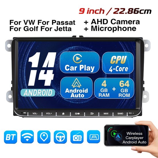 Volam Draagbare autoradio voor draadloze Apple Carplay met 2,5K dashcam