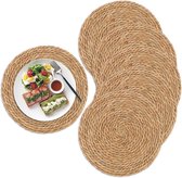 6 stuks geweven placemats, ronde rieten placemats, rotan placemats, natuurlijke handgeweven waterhyacint tafelmatten, gevlochten stro tafelmatten voor eettafel (30 cm