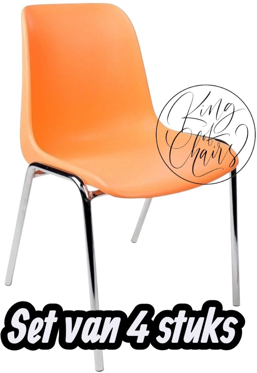 Kantinestoel Helene Oranje -set van 4- verchroomd onderstel kantinestoel stapelstoel kuipstoel vergaderstoel tuinstoel kantine stoel stapel stoel tuin stoel kantinestoelen stapelstoelen kuipstoelen arenastoel schoolstoel bezoekersstoel Everardo