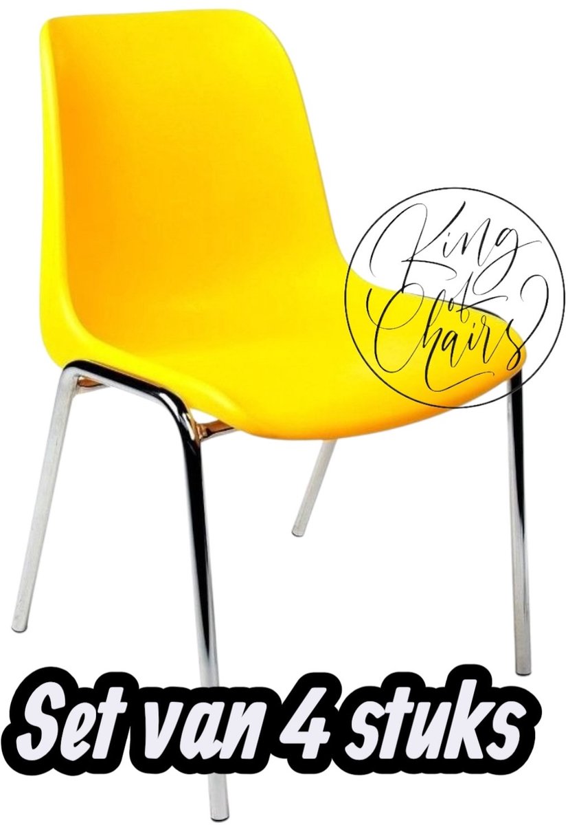 Kantinestoel Helene Geel -set van 4- verchroomd onderstel kantinestoel stapelstoel kuipstoel vergaderstoel tuinstoel kantine stoel stapel stoel tuin stoel kantinestoelen stapelstoelen kuipstoelen arenastoel schoolstoel bezoekersstoel Everardo