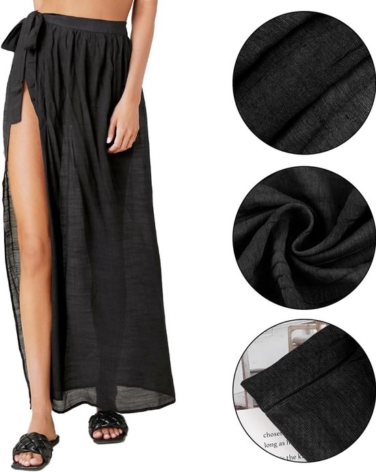 Foto: Pareo badpakjurk voor dames lange sarongrok in badpakstijl sexy wikkelrok als cover up pareo outfit in n maat kaftan met wandtapijt pareo voor strandvakantie strandrok zwart voor vrouwen en meisjes strandkleding met zijbandjes cyslmuk 