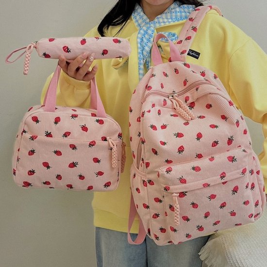 3-Delige Rugzak Set Voor Meisjes Met Strikken - Roze Schoolrugzak + Crossbody + Etui