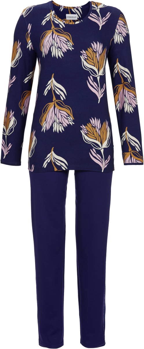 Ringella Marineblauwe pyjama bloemen Ringella - Blauw - Maat - 50