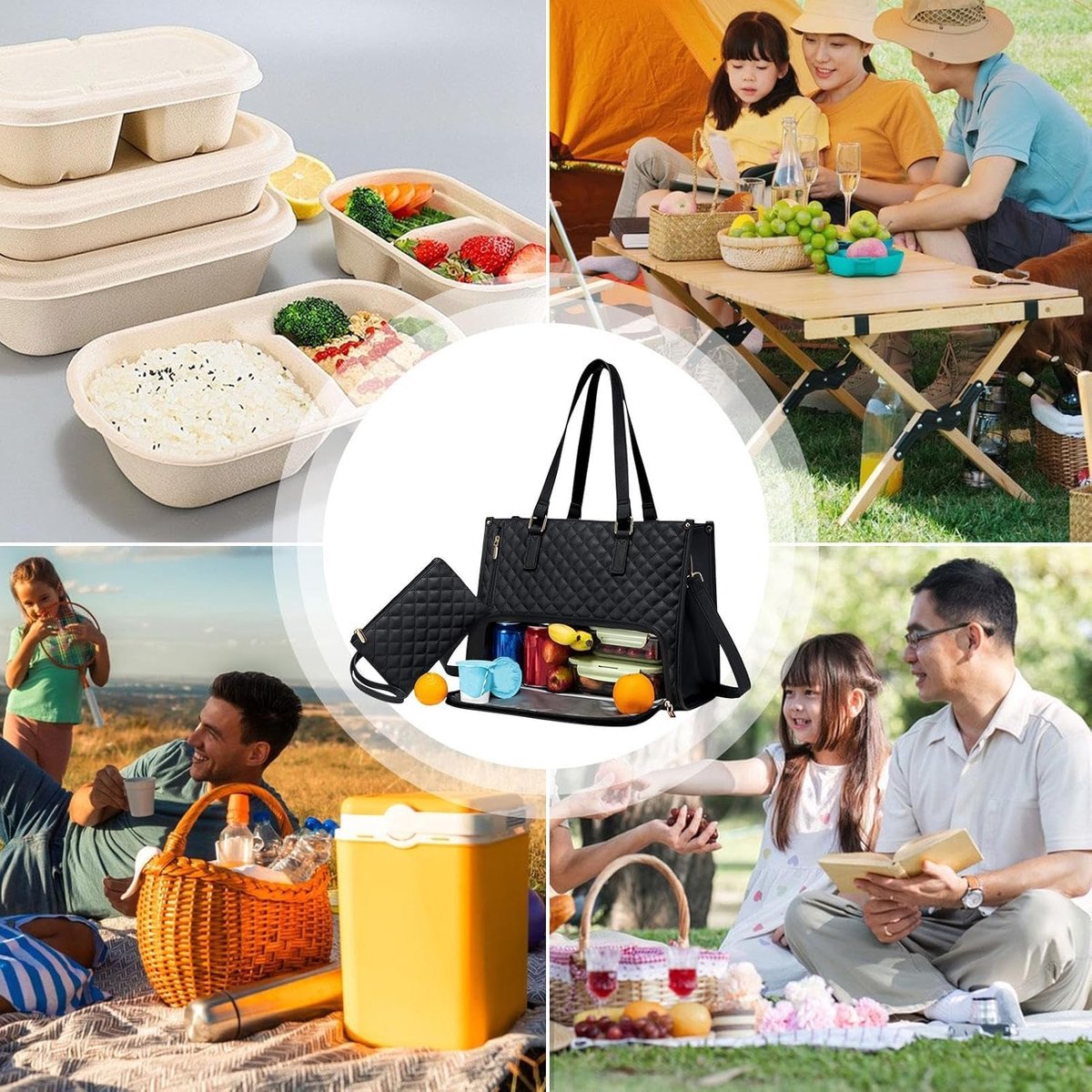 Jinfanshurich Lunchtas voor dames, 2-in-1, laptoptas 15,6 inch en