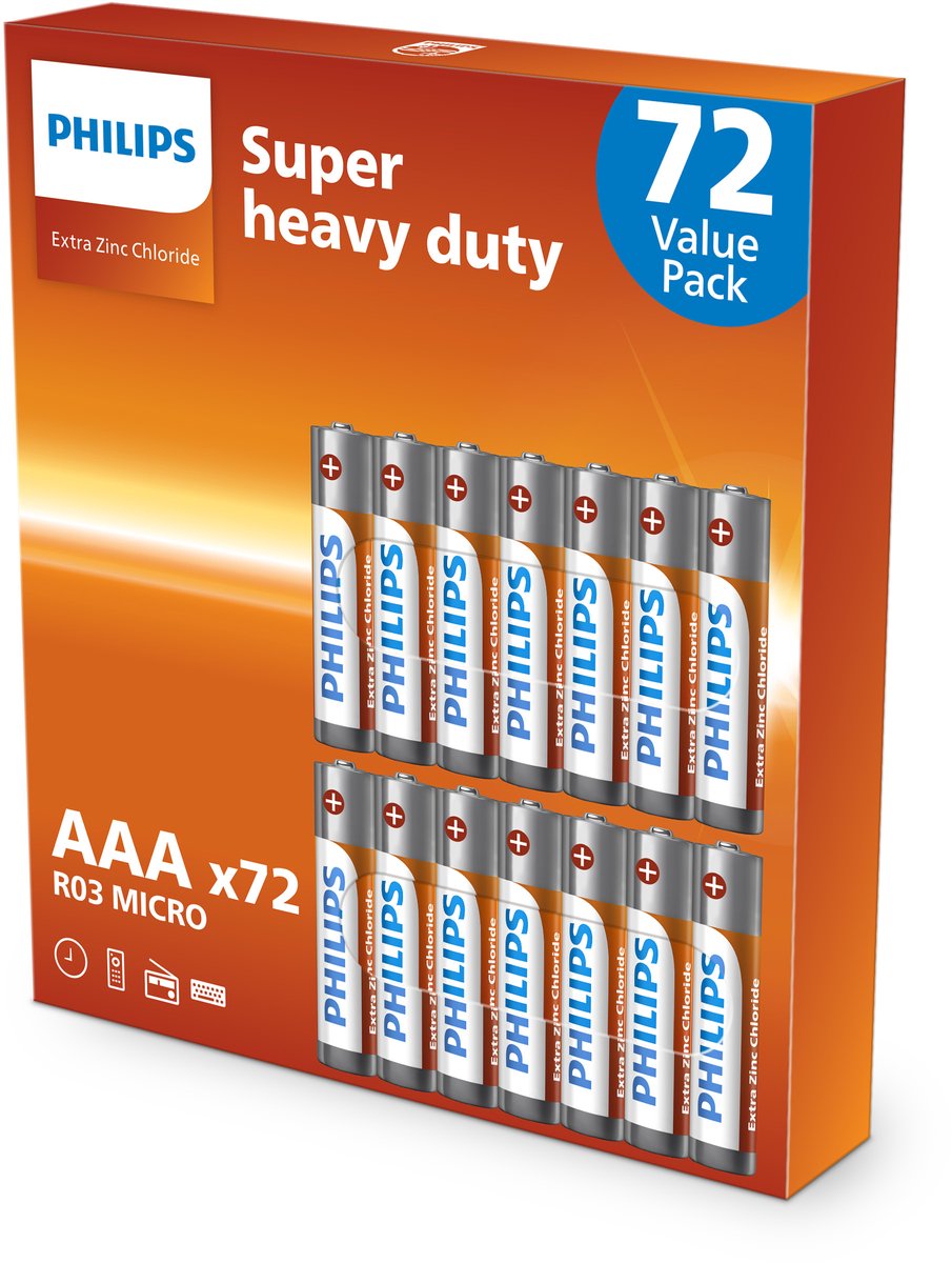 Philips Super Heavy Duty Batterijen - AAA - 72 stuks