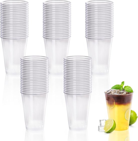 Foto: 100x herbruikbare plastic bekers 400ml stevige bpa vrije party cups grote drinkbekers voor feest verjaardag evenementen