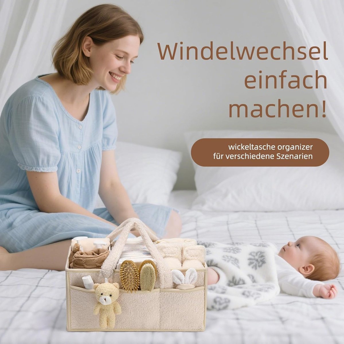 Luierzakjes opbergdoos - Pluche luiermand - luiertas - Luiermand - Beer-vormige luieropbergdoos - Luiertafel opbergdoos met verwisselbare vakken - Multifunctionele draagbare luieropbergdoos – foto 3