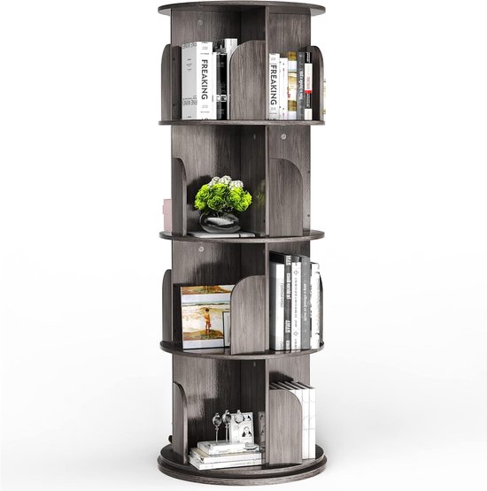 Foto: Rotating bookshelf 4 layers bookshelf wood open bookcase rotatable bookshelf with 4 levels rotating book organizer books storage shelf for study room bedroom living room office grey black