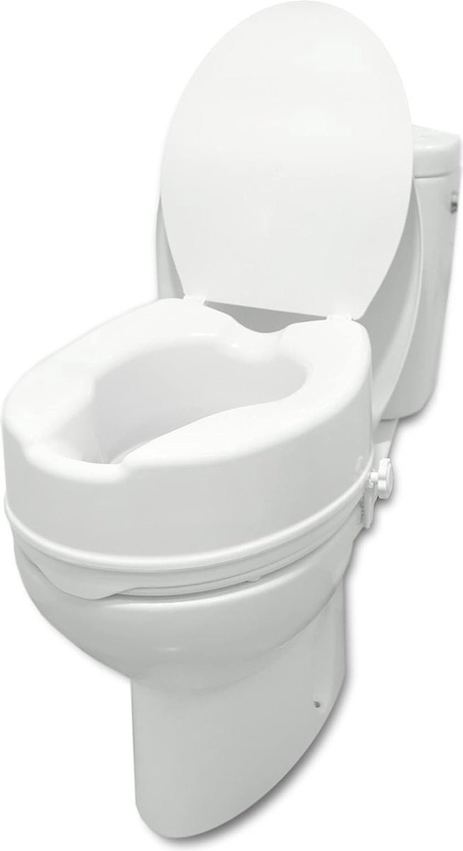 WNHB® Toiletverhoger 15 cm met deksel - Verhoogde toiletbril voor ouderen en mindervaliden - Comfortabele wc verhoger met liftfunctie - Wit