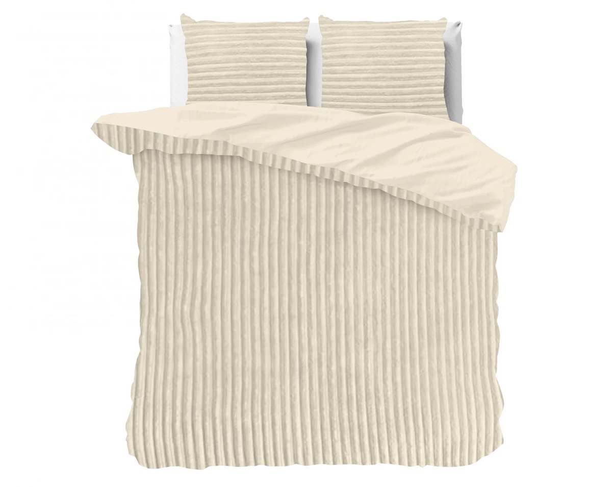 Husch Rib Teddy Dekbedovertrek - Beige - Lits- Jumeaux - 240x200/220 cm - Heerlijk Zachte Teddy