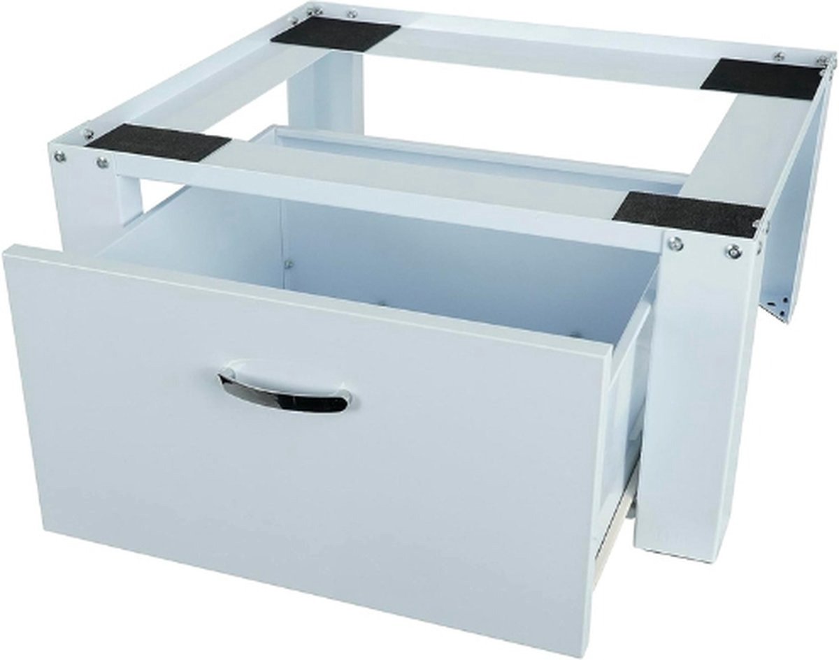 QPFO® Onderstel voor Wasmachine met Geïntegreerde Lade – Stalen Onderkast 30 cm – Wit – Opbergruimte voor Wasmachine