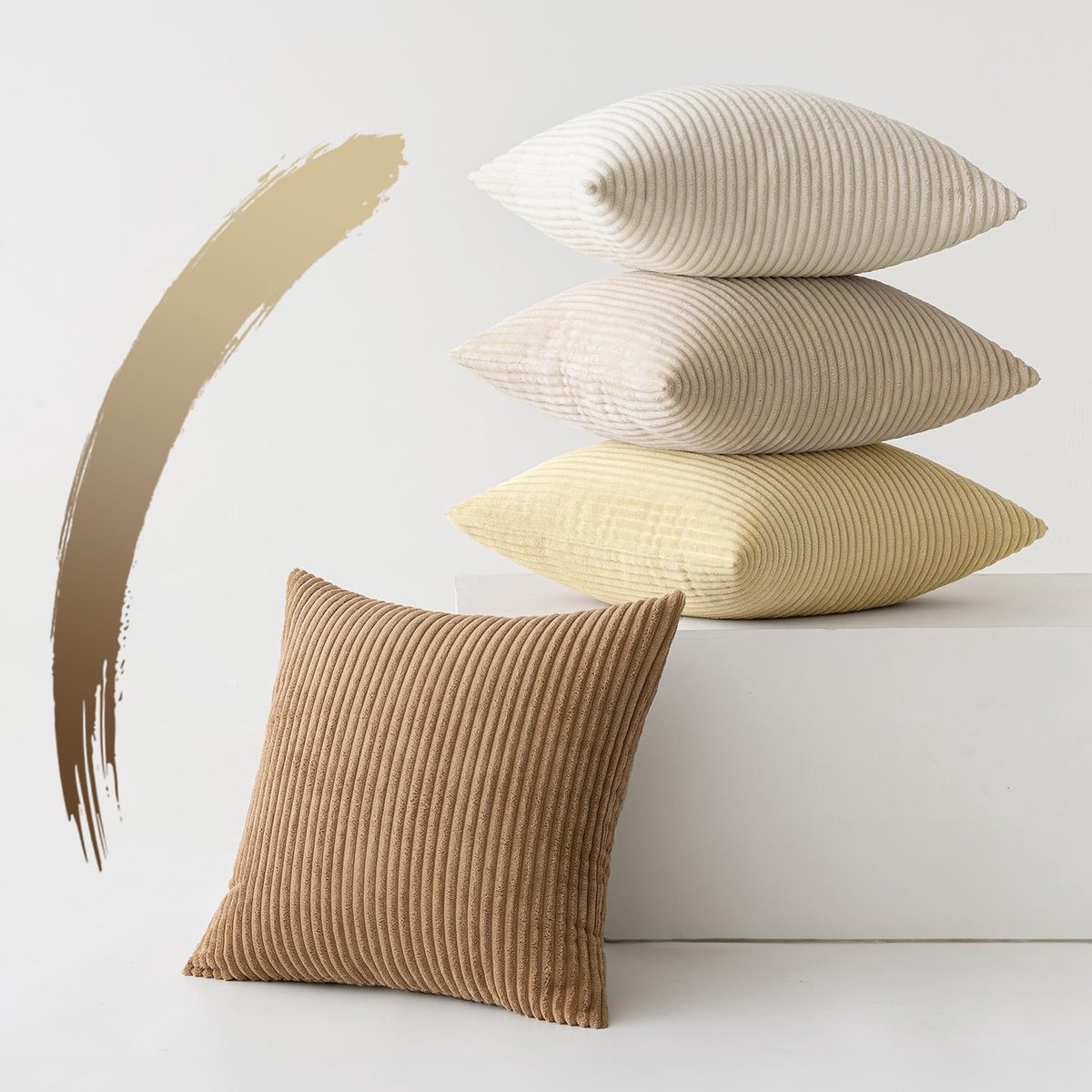 Azomor® Set van vier elegante beige corduroy kussenhoezen voor diverse woonruimtes