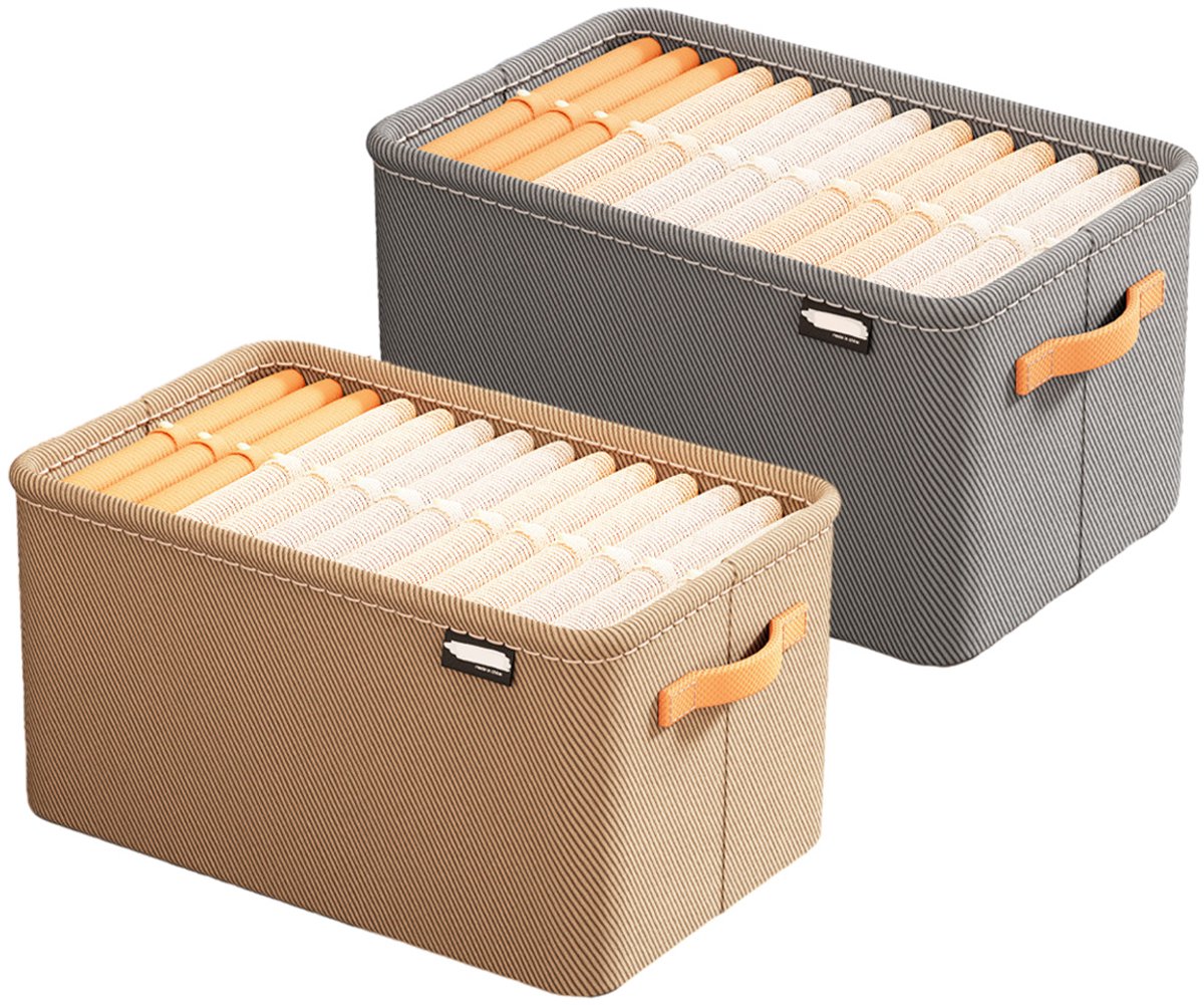 TuseRxln Opbergmand - Opbergbox - Non-Woven Stof Met Verstevigde Rand En Opvouwbaar Ontwerp - 2 Stuks - Grijs + Kaki