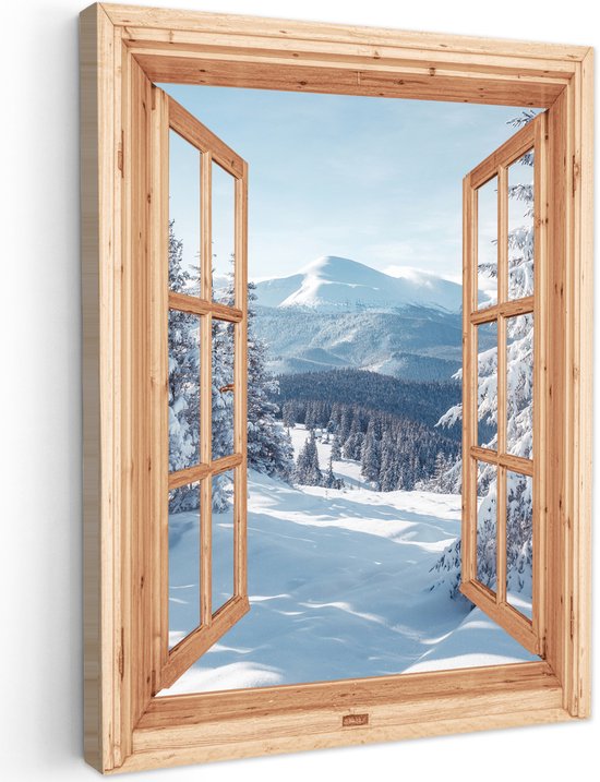Tableau jardin extérieur 60x80 cm - Décoration de jardin Vue - Paysage hivernal - Nature - Berg - Arbres - Bois - Poster jardin sur toile - Décoration murale Jardin - Décoration tableau extérieur - Décoration murale clôture - Toile extérieur
