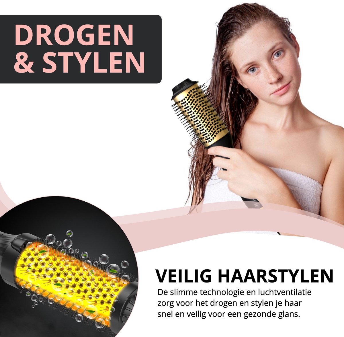 Beyeza Fohnborstel - Haardroger met Borstel - Airstyler - Fohn en Krulborstel - Thermal Brush - Fohnborstels - Multistyler - Warmteborstel Haarstyler — afbeelding 6