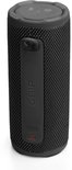 Zwarte JBL draagbare speaker met een grijze bovenkant met knoppen en een zwarte 'GRIP' band.