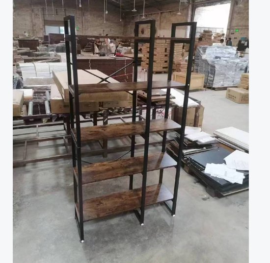 Étagère à livres 5 niveaux en Métal et Wood, étagère ouverte pour objets de collection, étagère pour bouteilles d'assaisonnement, étagère de rangement Books, étagère à 5 niveaux pour salle d'étude, chambre à coucher , Kitchen , marron et noir