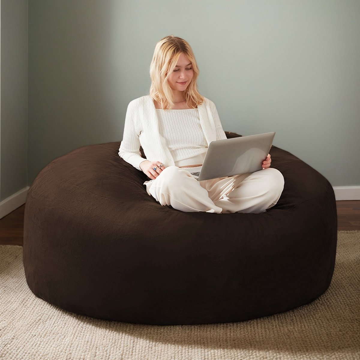 Pugsdrly Pouf 90, zitzak, bank voor volwassenen, zachte en comfortabele leesfauteuil, geschikt voor slaapkamers, balkons en andere plaatsen