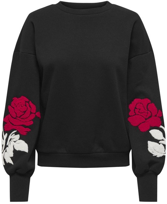 ONLY ONLCALLY L/S DETAIL O-NECK CS SWT Dames Trui - Black Pretty Flower