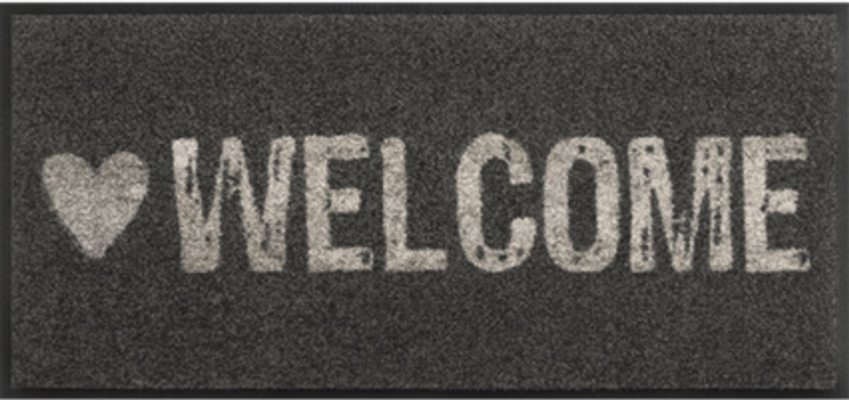 Kleen-Tex Wash+Dry Design Wasbare Deurmat - Loper - Warmly Welcome - 35 x 75cm donkergrijs