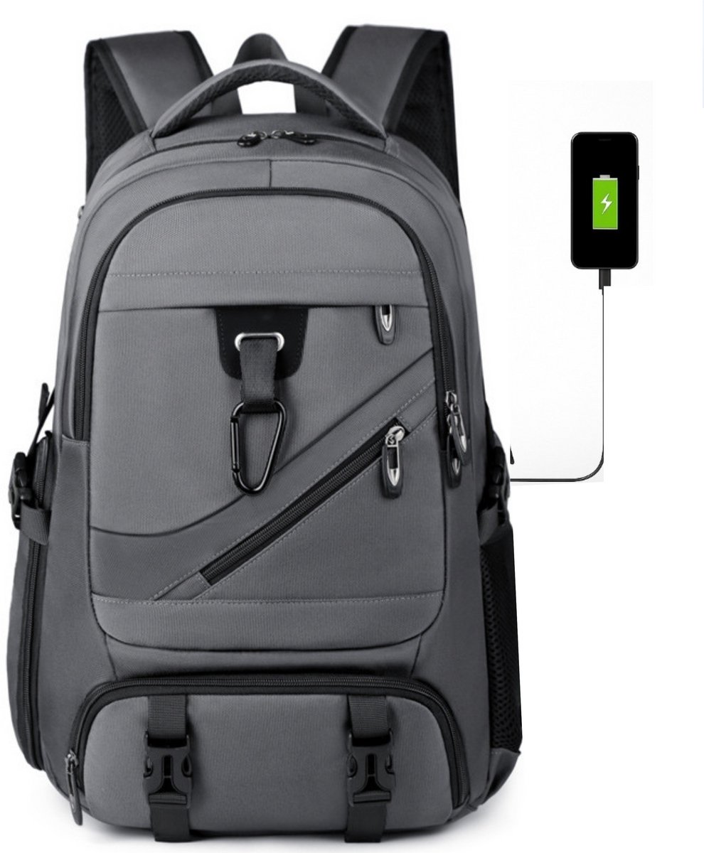 Rugzak - Laptoptassen- 17 inch laptoptas dames en heren anti diefstal Waterdichte Usb Oplaadstation zwart grijs en zwart