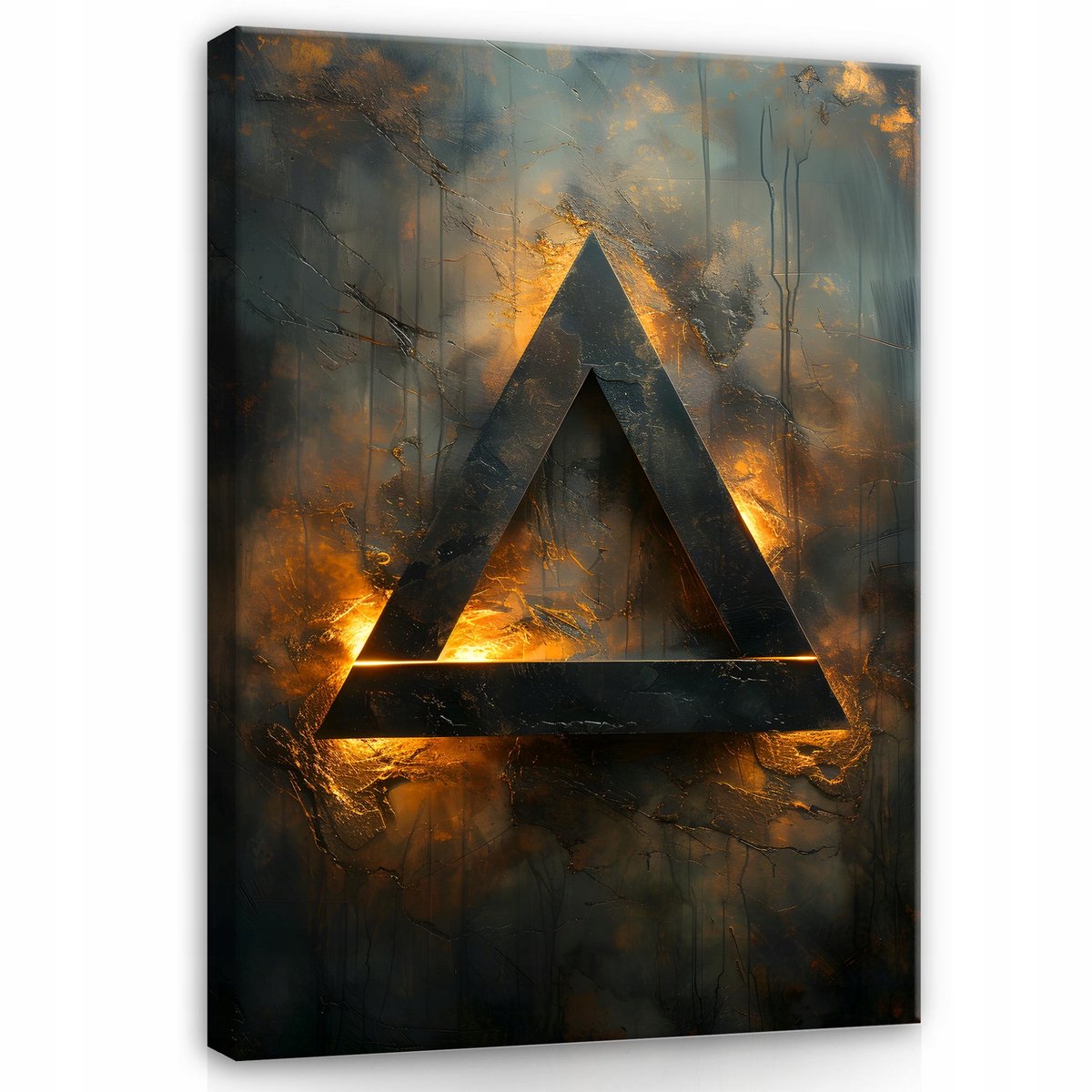 WALLARENA Canvas schilderij - 100x70 cm - abstracte afbeelding van geometrische figuren in goud en zwart voor slaapkamer en woonkamer multikleurig