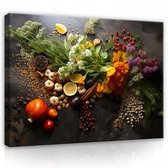 WALLARENA - Peinture sur toile - 100x70 cm - Herbes et épices de Cuisine sur toile pour le mur grand format