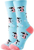 SilverAndCoco - Gekke Vrolijke Foute Sokken / Leuke Grappige Happy Dikke Warme Huissokken Dames Heren Kerstcadeau pakket / Blauwe Thermosokken Katoen / Wintersokken Mannen en Vrouwen Socks Sinterklaas Schoen Kerst Cadeautje Blauw - Koe / Koeien