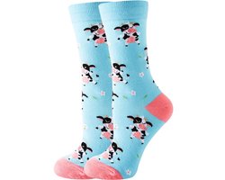 SilverAndCoco - Gekke Vrolijke Foute Sokken / Leuke Grappige Happy Dikke Warme Huissokken Dames Heren Kerstcadeau pakket / Blauwe Thermosokken Katoen / Wintersokken Mannen en Vrouwen Socks Sinterklaas Schoen Kerst Cadeautje Blauw - Koe / Koeien