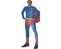 Kinky Superhero Kostuum – Strak Blauw Pak met Rode Cape & Masker – L