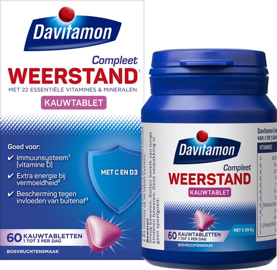 Davitamon Compleet Weerstand Kauwvitamines - Multivitamine - bosvruchten - 60 tabletten