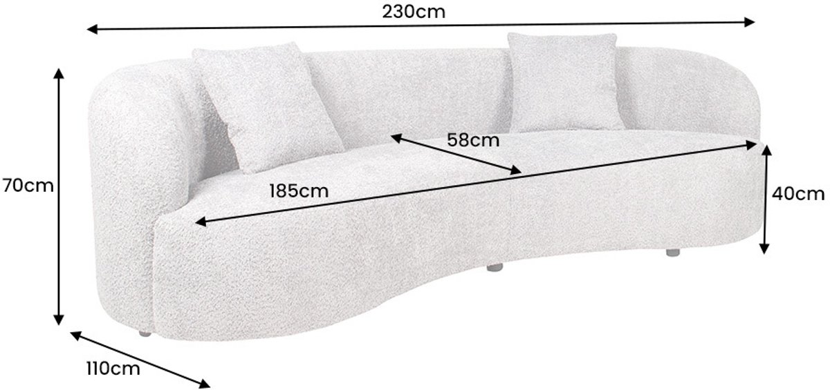 Invicta Interior Moderne bank ATELIER 230cm beige bouclé 3-zits bank incl. kussens - 46546 Zie omschrijving
