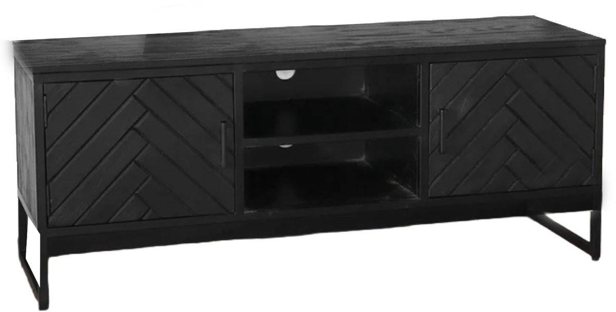 TV meubel industrieel mangohout Liv zwart 130cm tv kast duurzaam mango massief hout tv-meubel
