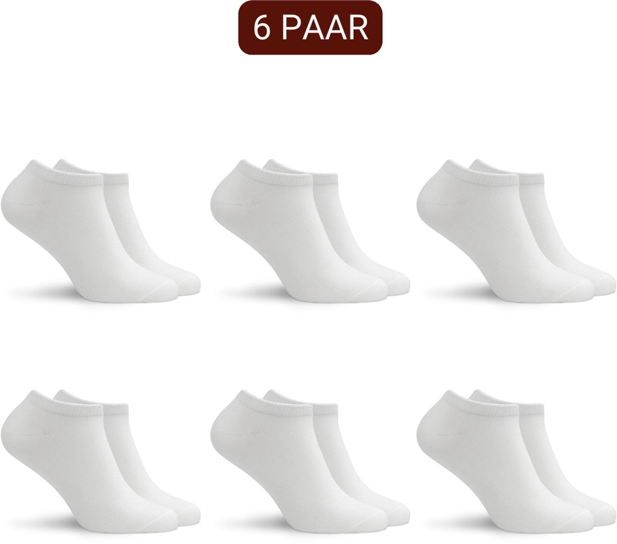 Sukats® 6 Paar Sneakersokken - Maat 35-38 - Wit - Dames sokken - Enkelsokken dames - Meerdere maten en kleuren - Korte sokken - Naadloos
